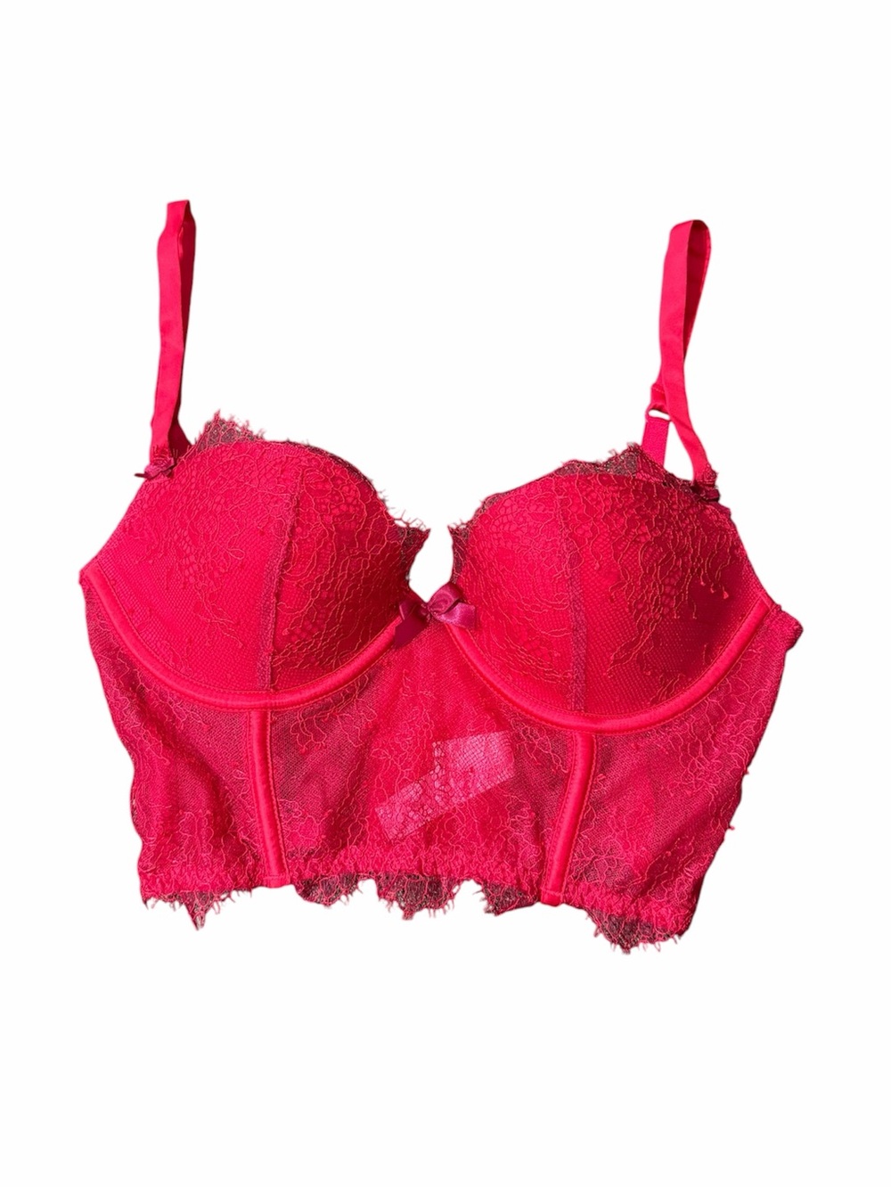 Victoria’s Secret Very Sexy Demi Bustier Bra 32C Red Lace Longline